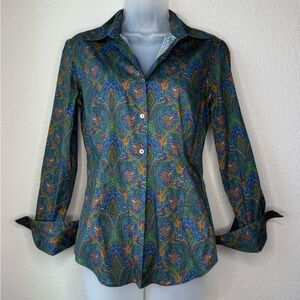 Robert Talbott Paisley Print Button-Up Shirt Cotton Blend Size 6 Fitted Vibrant